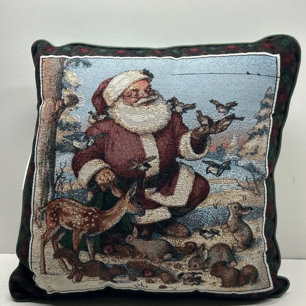 Vintage Christmas Tapestry Throw Pillow 16x16